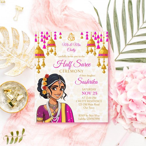 Half Saree ceremony budget invite cute Indian girl