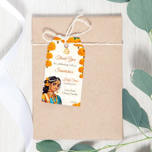 Half Saree ceremony cute Indian girl favor Gift Tags