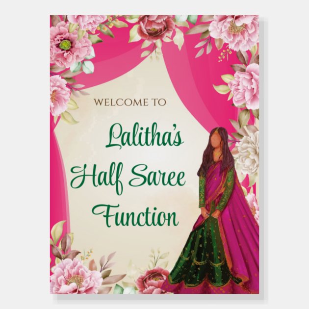 A Stunning Half Saree Invitation on Pastel Pink Floral Motifs, Muted-Peach,  Water-Colored Blush Pink