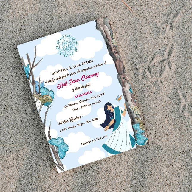 Half Saree Ritu Kala Samskara Butterfly Invitation (Creator Uploaded)