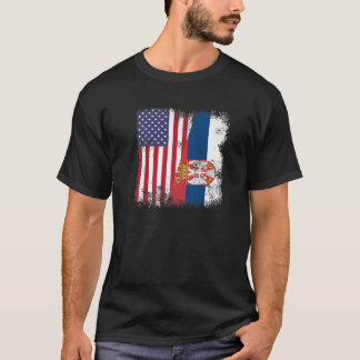 Half Serbian Flag | Vintage Serbia USA Gift T-Shirt
