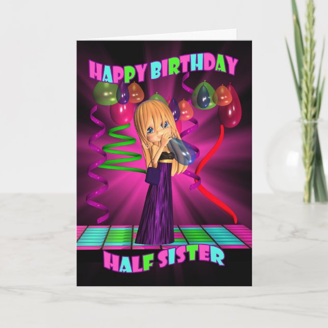 Half Sister Happy Birthday with Cute little Cutie Card (Front)