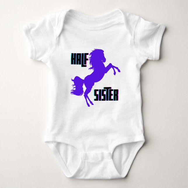 Half Sister Purple Pony Sibling Baby Bodysuit (Front)