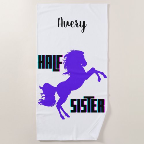 Half Sister Purple Pony Sibling Beach Towel