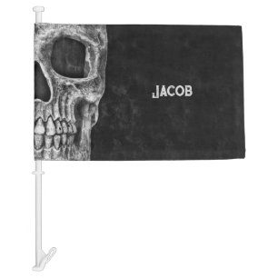 Half Skull Black And White Gothic Grunge Texture Car Flag