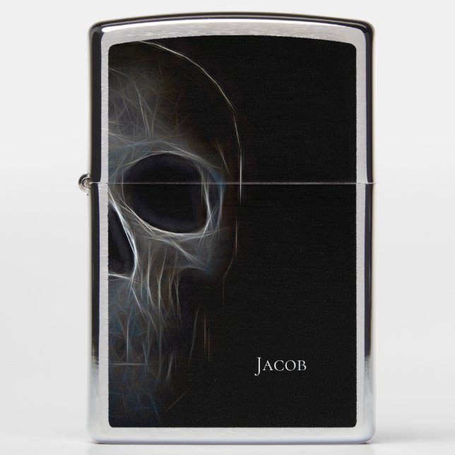 Half Skull Gothic Black And White Electric Zippo Lighter (Front)