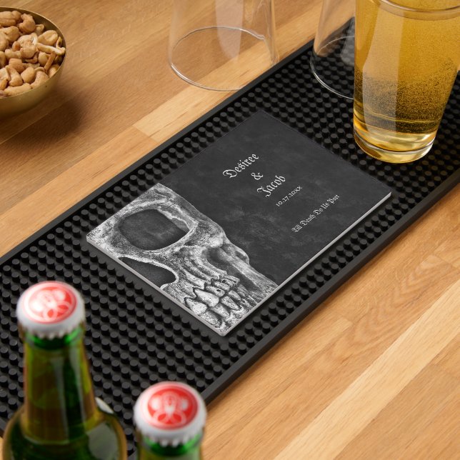 Half Skull Gothic Black And White Wedding Bar Mat (Insitu (Bar 2))