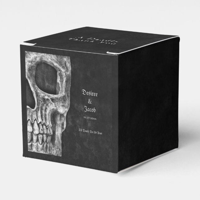 Half Skull Gothic Black And White Wedding Favor Boxes (Front Side)