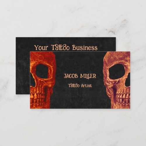 Half Skull Gothic Orange Black Texture Tattoo Shop Business Card