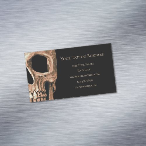 Half Skull Gothic Tan Brown Black Tattoo Shop Business Card Magnet