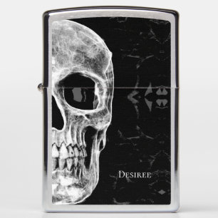 Half Skull Head Gothic Black And White Cool Modern Zippo Lighter
