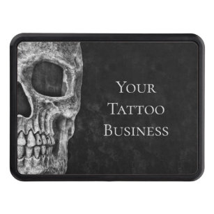 Half Skull Head Gothic Black And White Tattoo Shop Hitch Cover