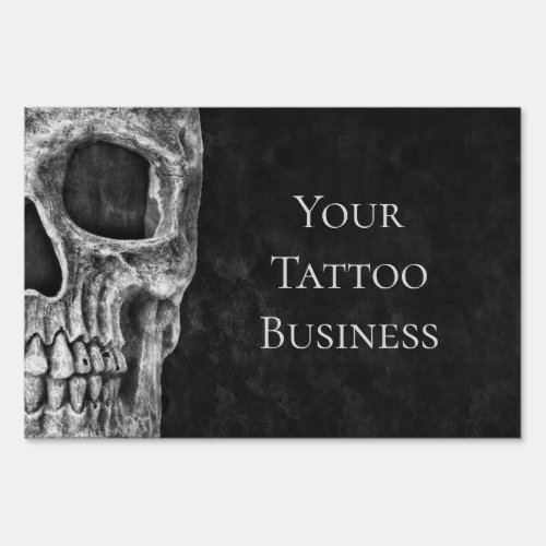 Half Skull Head Gothic Black And White Tattoo Shop Sign