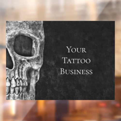 Half Skull Head Gothic Black And White Tattoo Shop Window Cling