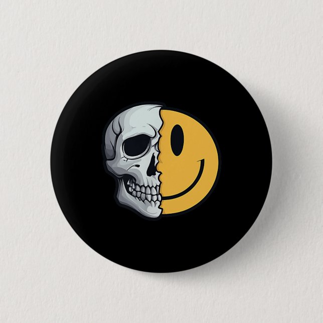 Half Skull Smile Face Rave Skeleton 70s 80s 90s Ta Button (Front)