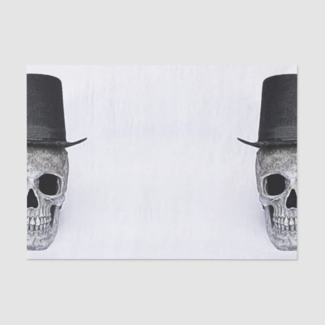 Half Skull With Top Hat Black And White Gothic Tissue Paper (Front)