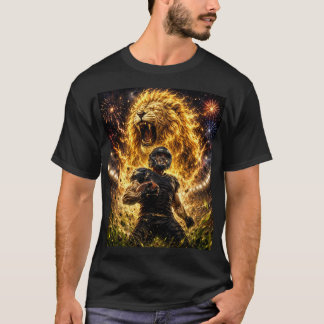 half sleeve tshirt black colour lion desig