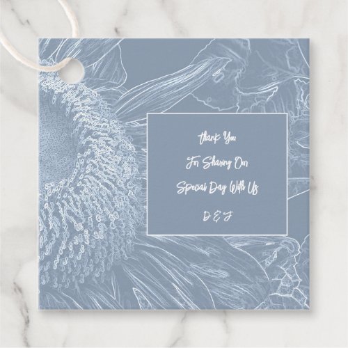 Half Sunflower Dusty Blue White Floral Art Elegant Favor Tags