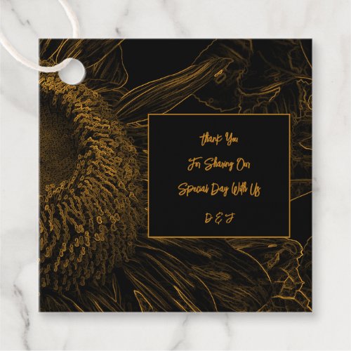 Half Sunflower Gold Black Floral Art Elegant Favor Tags