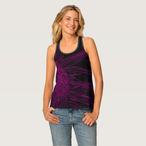 Half Sunflower Pink Black Sketch Floral Art Tank Top