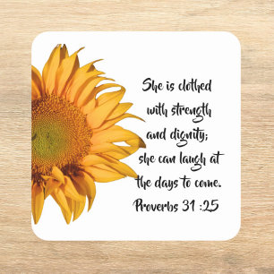 Half Sunflower Proverbs 31:25 Bible Verse Custom Square Sticker