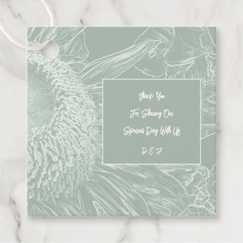 Half Sunflower Sage Green White Floral Art Elegant Favor Tags