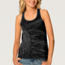 Half Sunflower Sketch Black And White Floral Art Tank Top