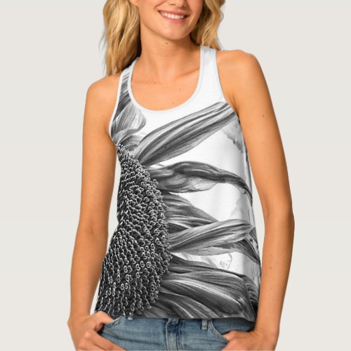 Half Sunflower Vintage Black And White Art Tank Top