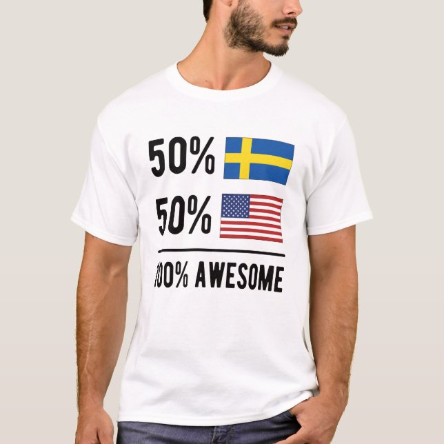 Half Swedish Half American Flag Sweden USA T-Shirt (Front)