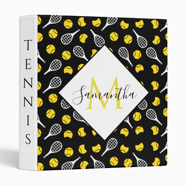 Half Tennis Balls & Rackets Pretty Monogram Name 3 Ring Binder (Front/Spine)