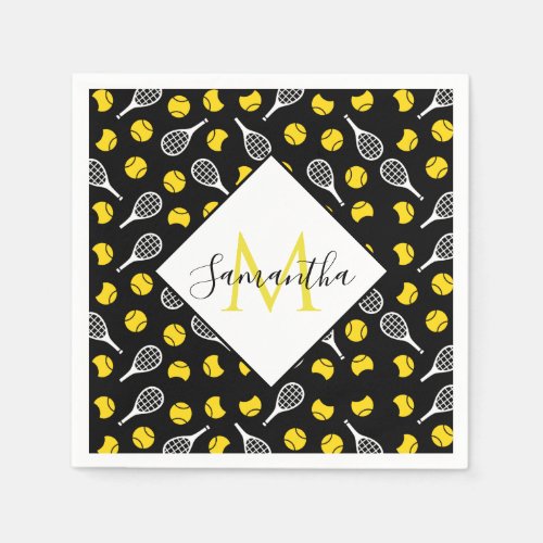 Half Tennis Balls  Rackets Pretty Monogram Name   Napkins