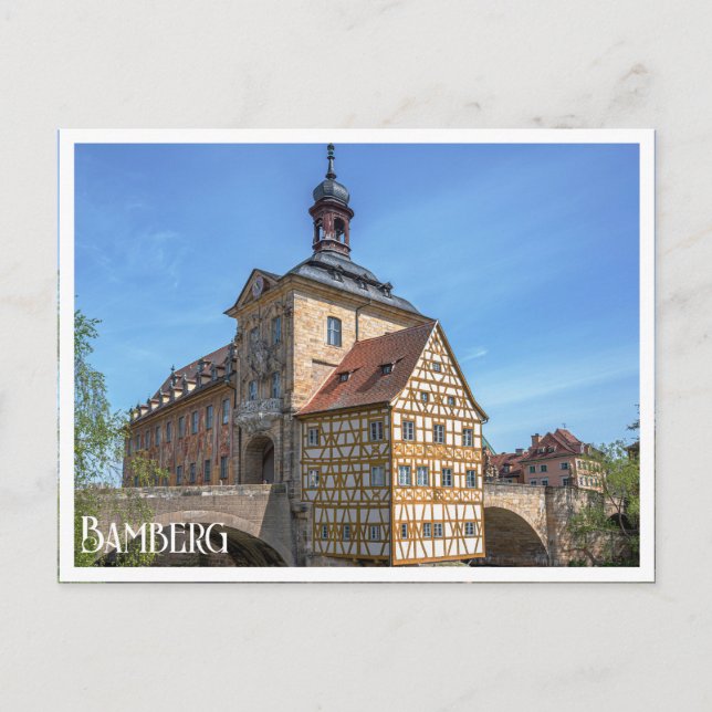 Half-timbered house and bridge in Bamberg, Germany Postcard (Front)
