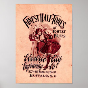 Half Tone Photography Vintage Camera Can Can Woman Poster