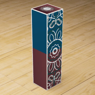 Half Toned Trendy Blue Mauve Laced Monogram Design Wine Box