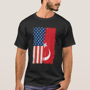 Half Turkish Half American Turkey America Flag  T-Shirt