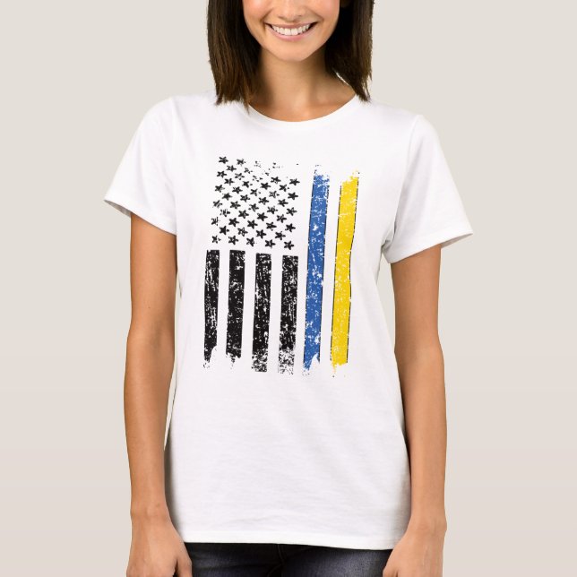 Half Ukrainian Half American Flag Ukraine USA T-Shirt (Front)