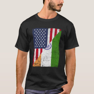 Half US Flag Half India Flag American Indian T-Shirt