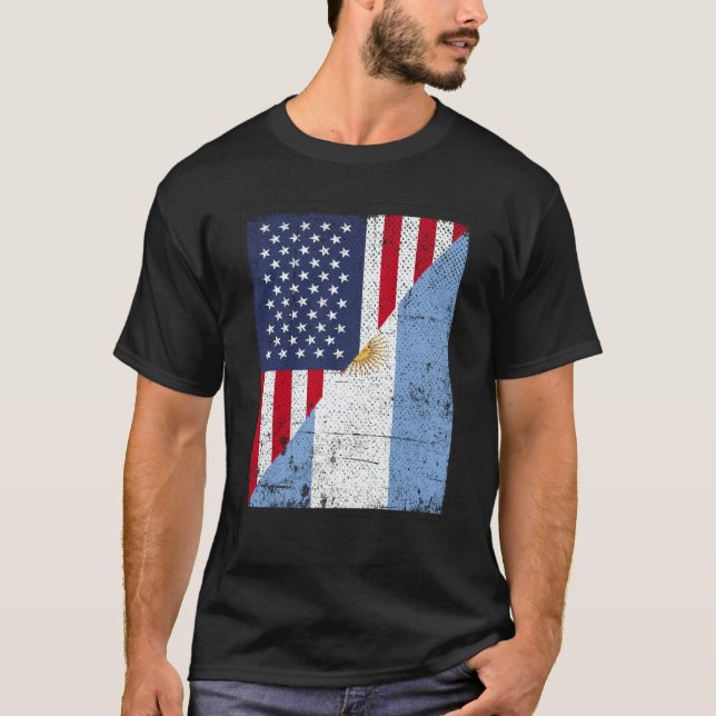 Half USA Flag Half Argentina Flag American Argenti T-Shirt (Front)