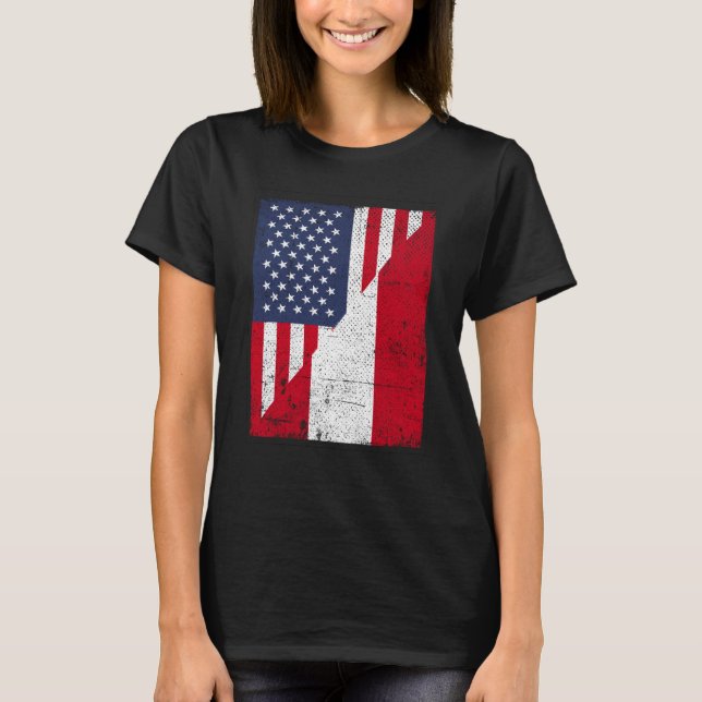 Half USA Flag Half Austria Flag American Austrian T-Shirt (Front)