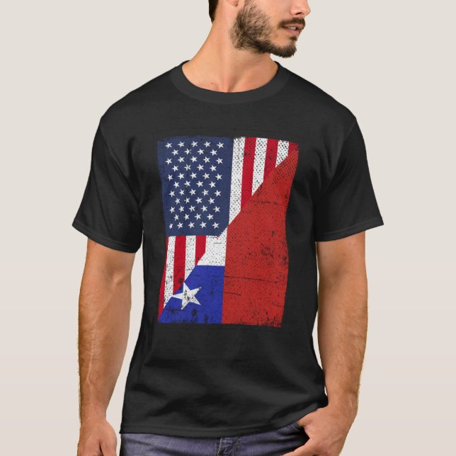 Half USA Flag Half Chile Flag American Chilean T-Shirt (Front)