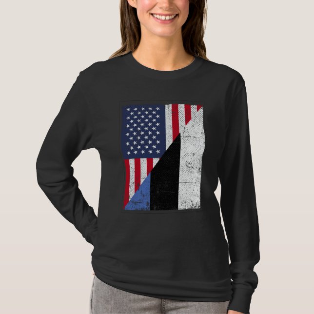 Half USA Flag Half Estonia Flag American Estonian T-Shirt (Front)
