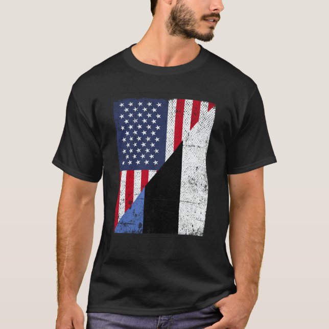 Half USA Flag Half Estonia Flag American Estonian T-Shirt (Front)