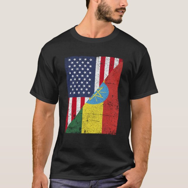 Half USA Flag Half Ethopia Flag American Ethiopian T-Shirt (Front)