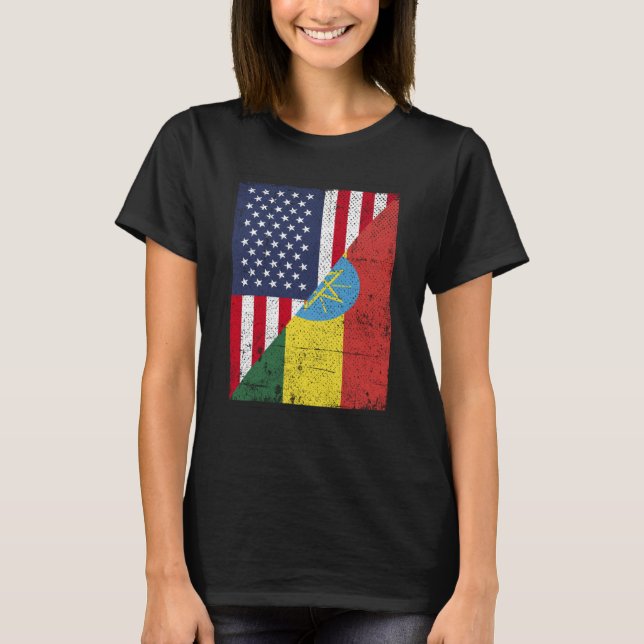 Half USA Flag Half Ethopia Flag American Ethiopian T-Shirt (Front)