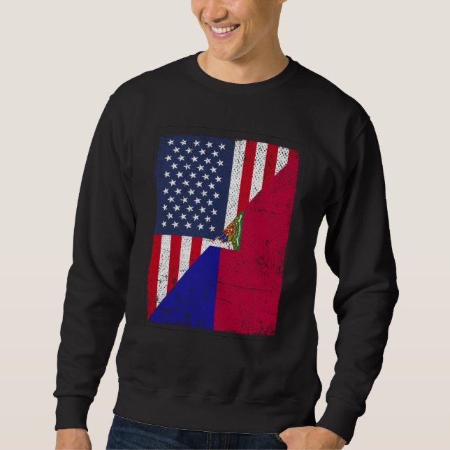 Half USA Flag Half Haiti Flag American Haitian Sweatshirt (Front)