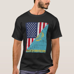 Half USA Flag Half Kazakhstan Flag American Kasach T-Shirt