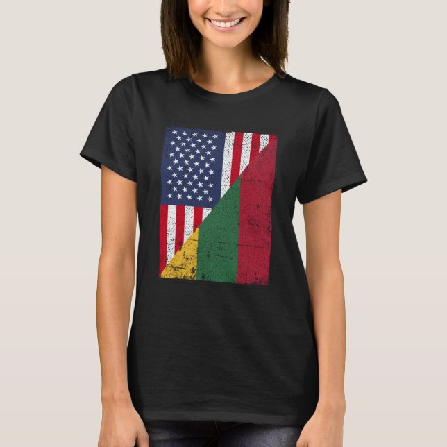 Half USA Flag Half Lithuania Flag American Lithuan T-Shirt (Front)