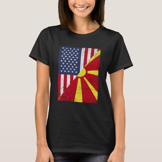 Half USA Flag Half Macedonia Flag American Macedon T-Shirt (Front)