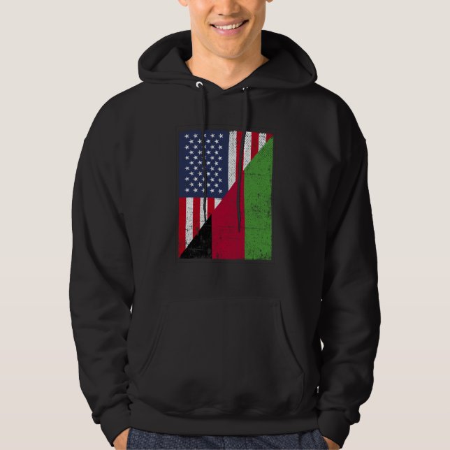 Half USA Flag Half Malawi Flag American Malawian Hoodie (Front)
