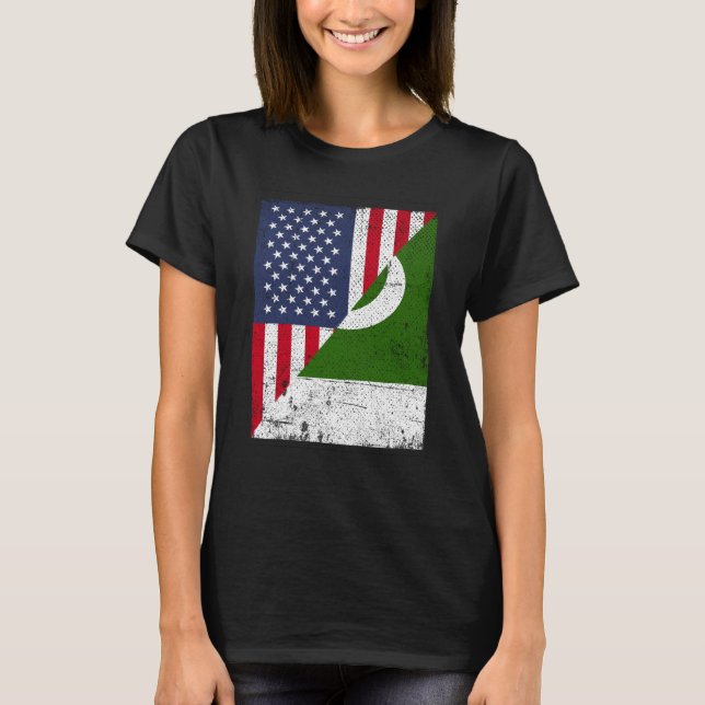 Half USA Flag Half Pakistan Flag American Pakistan T-Shirt (Front)